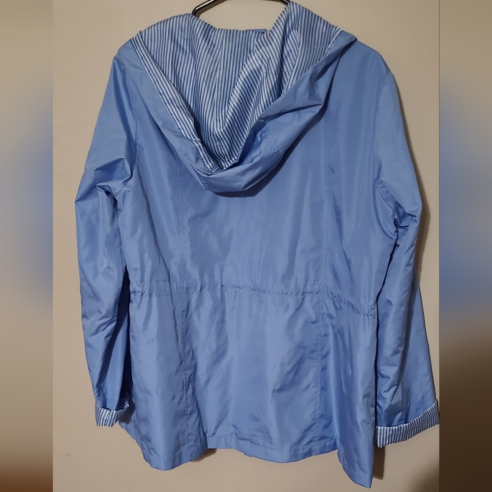 Kim Rogers Blue and White Striped Rain Jacket Size L - Picture 4 of 4